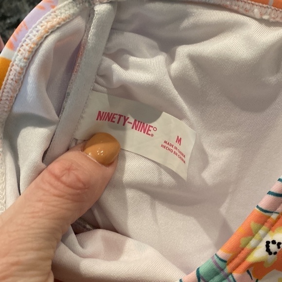 Cap sleeve One Shoulder bikini Top | Medium | Coral & purple - Picture 4 of 8